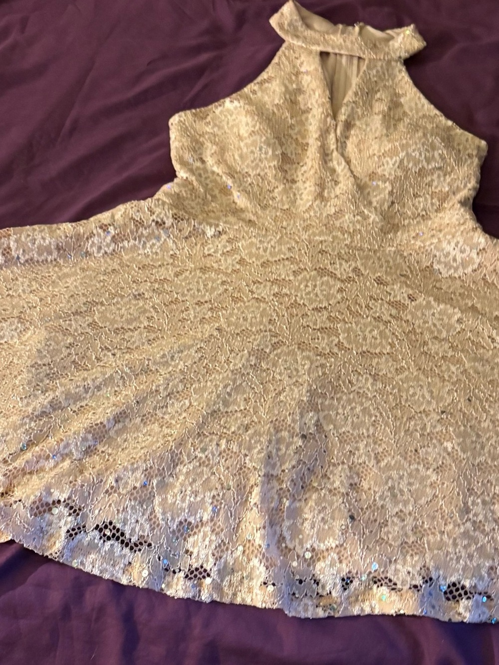 City Studio Yellow Sequin Halter Short Skater Dress Juniors 3 Homecoming Party